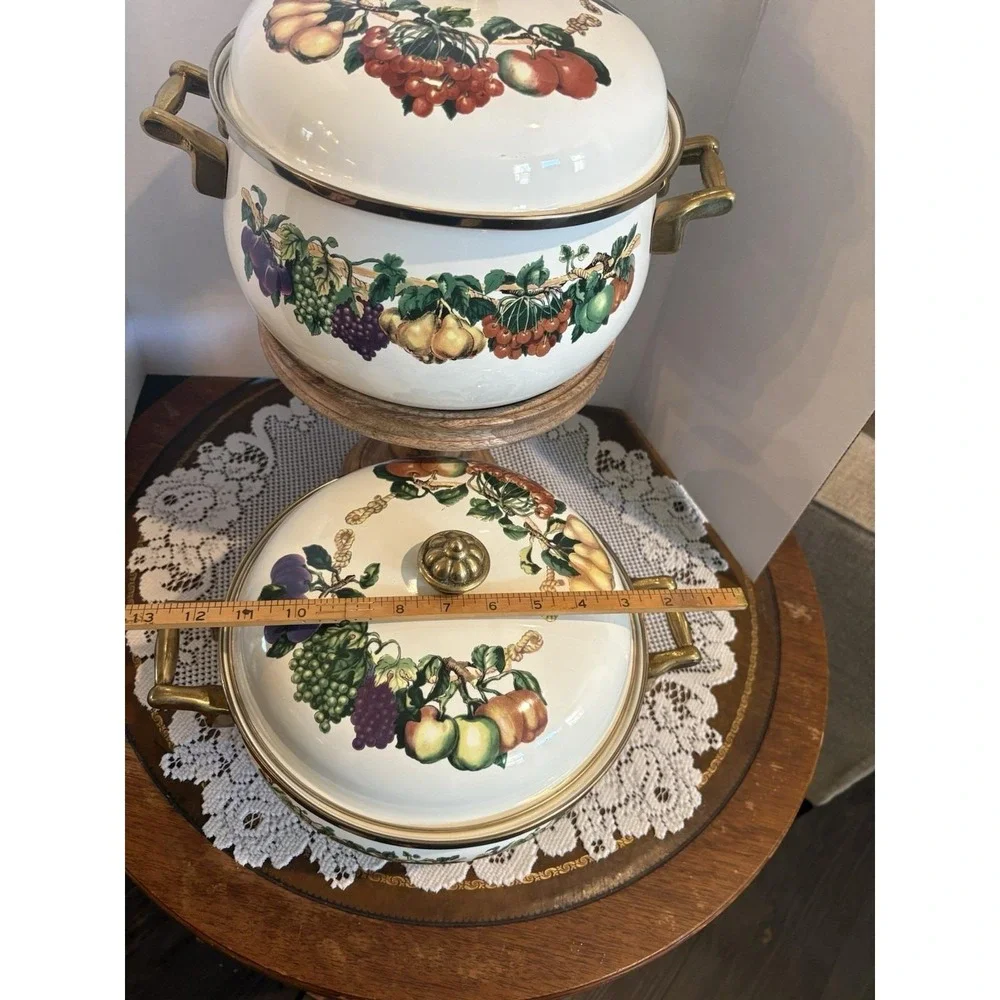 Kensington Garden Enamel and Brass Fruit Pans,5 QT Dutch Oven and 4 QT Casserole